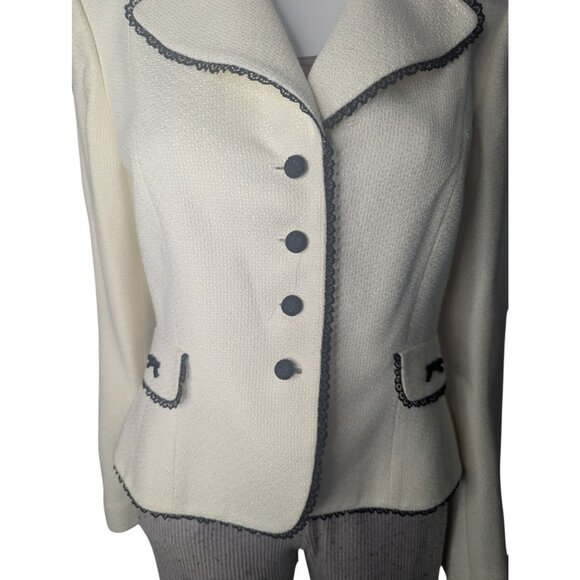 Tahari Arthur S Levine Textured Blazer Sz 10 Contrast Trim Romantic Preppy Party - Picture 6 of 10